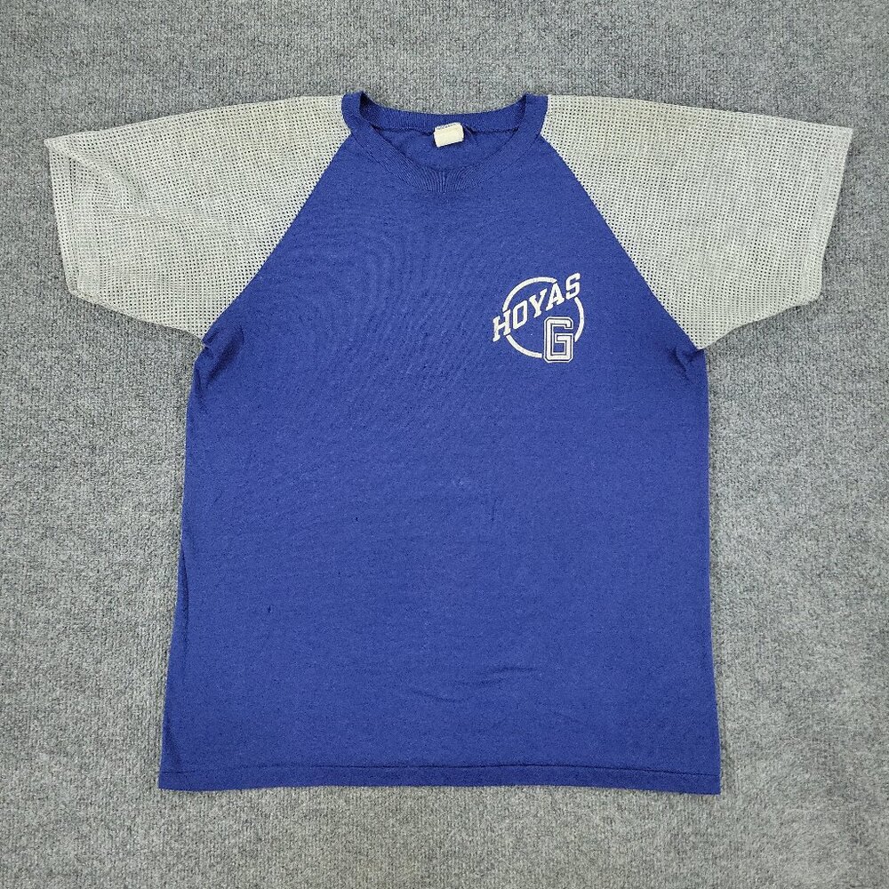 Vintage Georgetown Hoyas Shirt Men's XL Blue NCAA University Logo Short Sleeve
